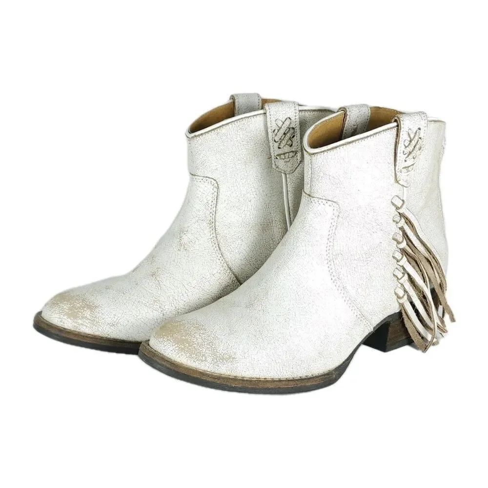 Very Volatile Women's Lookout US8 White Leather Distressed Fringe Western Boots